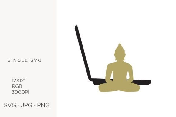 Buddha with Open Laptop: Modern Vector Art