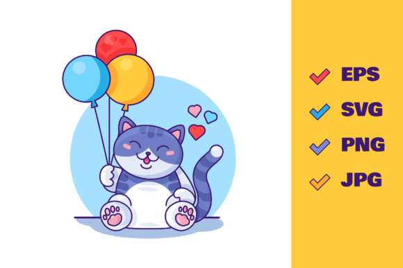 Cat with Balloons: Elevating Your Visual Content with Playful Vector Art