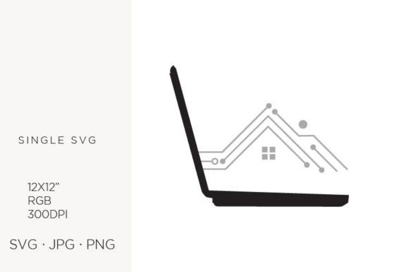 Circuit Board House & Laptop Vector Art