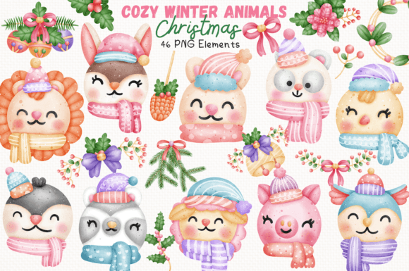 Cozy Winter Animals Christmas 46 Clipart: A Creative Resource for Holiday Design