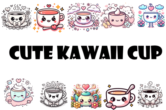 Cute Kawaii Cup Clipart Set: Elevating Digital Design with Charming Beverage Illustrations