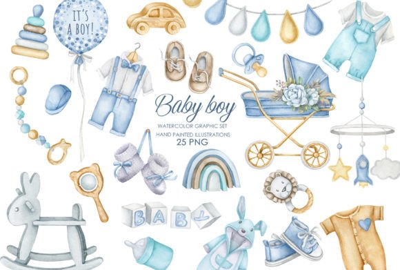 Elevating Design Projects with Watercolor Baby Boy Nursery Clipart