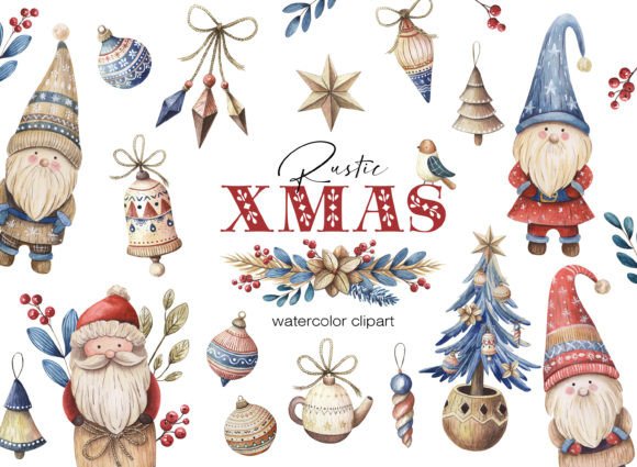 Rustic Christmas Watercolor Clipart: Elevating Holiday Design with Hand-Painted Charm