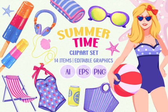 Summer Time PNG and Vector Clipart Set