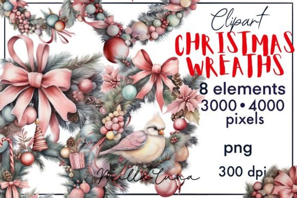Watercolor Christmas Wreaths Bundle PNG
